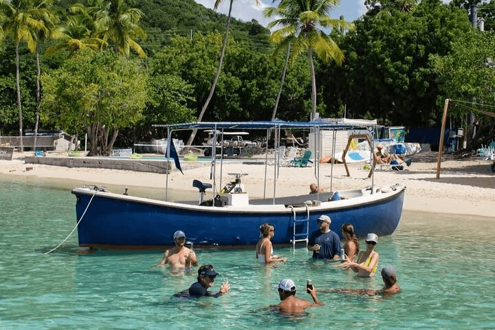 The Taco Tug restored Navy Motor Whaleboat on the water off St. Thomas, USVI